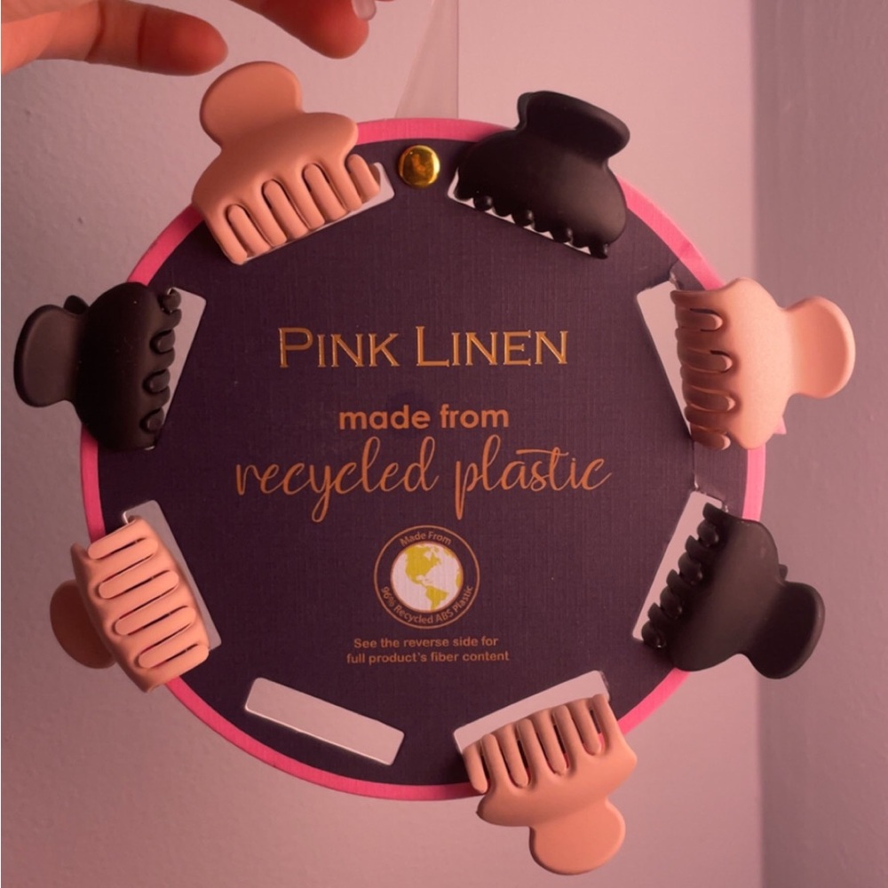 Pink Linen Hair Clips - Black and Pink